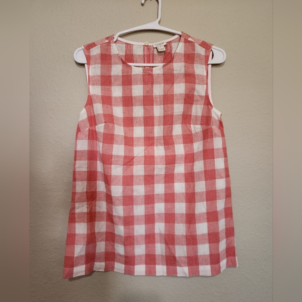 J. Crew Red and White Gingham Sleeveless Blouse